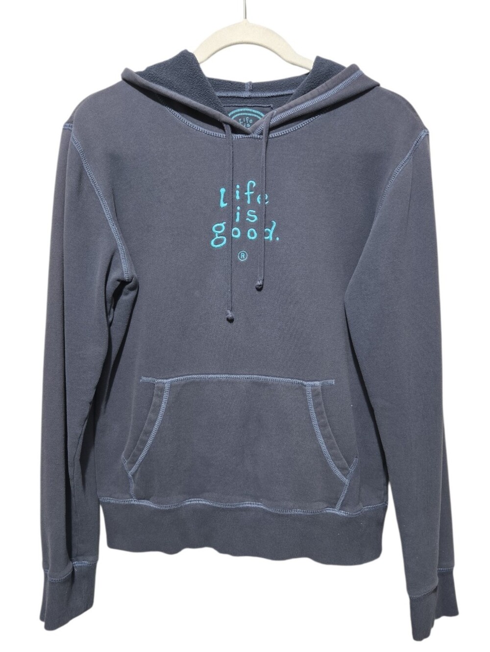 Women's Life is Good Embroidered Classic Script Pullover Hoodie Size Medium